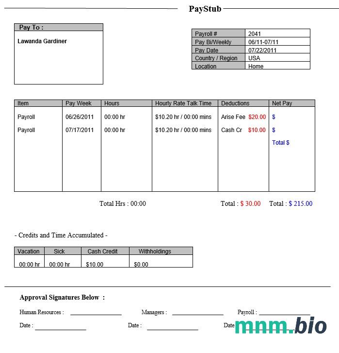 WAHPBC PayStub Lawanda Gardiner
